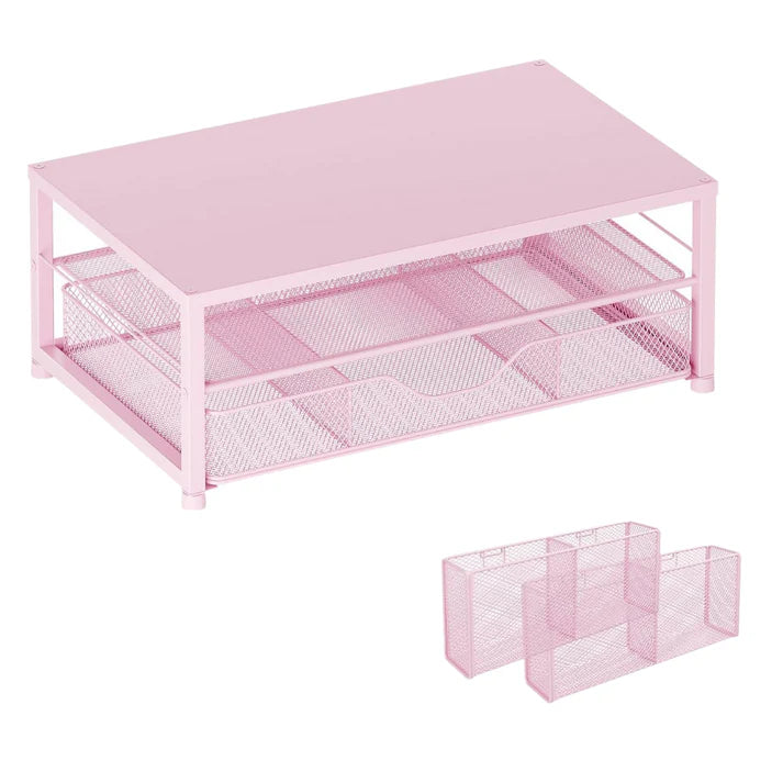2-Tier Metal Monitor Stand with Drawer and Side Storage Organizer
