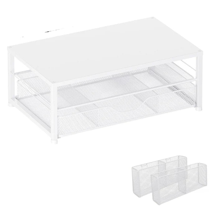 2-Tier Metal Monitor Stand with Drawer and Side Storage Organizer